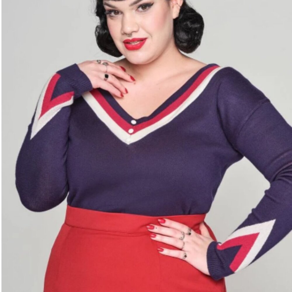 Collectif London Numa Knitted Jumper – Navy Nautical Retro Sweater (NWT)